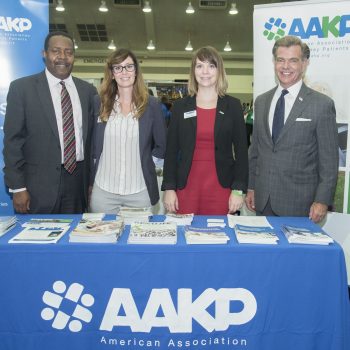 AAKP Board Members and Staff: BOD VP Richard Knight, Marketing and Communications Manager Deb Pelaez, Director of Stakeholder Operations Center for Patient Engagement & Advocacy, and BOD President Paul Conway 